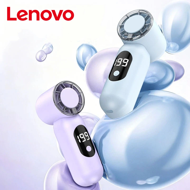 Мини-карманный вентилятор Lenovo с USB-зарядкой, цифровым дисплеем, бесшумной работой на открытом воздухе, портативный, высокоскоростной, турбо-вентилятор для офиса