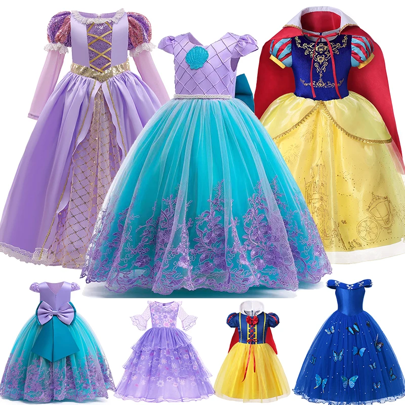 Disney Little Mermaid Ariel Girl Princess Costume Children Luxury Embroidery Dress For Carnival Halloween Party Kids Vestidos