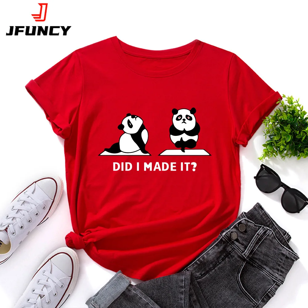 

JFUNCY Classic T-shirt Women Cotton Tee O-Neck Short Sleeve Tops Funny Panda Print Oversize Female Summer Loose Shirts