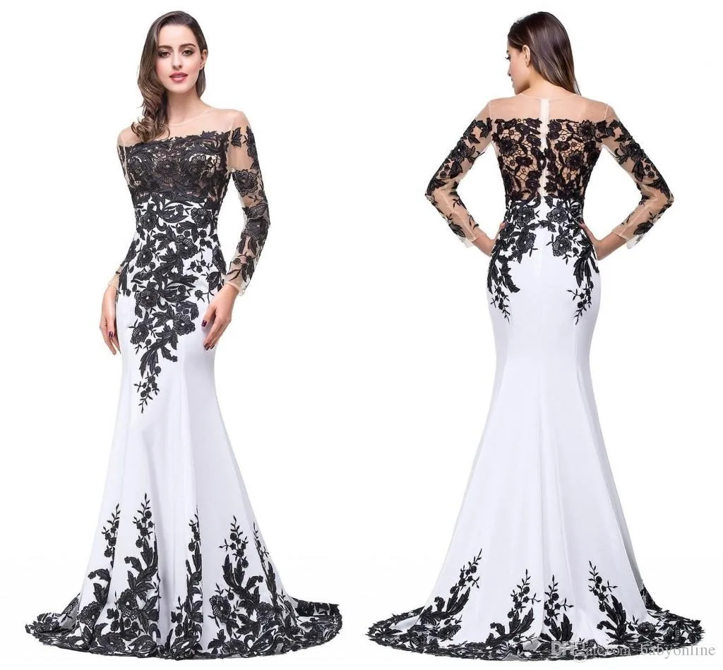 CC 2023 New Long Sleeve Mermaid Evening Dresses Appliques Black Lace Sweep Train Formal Party Dress for Women Prom Gowns