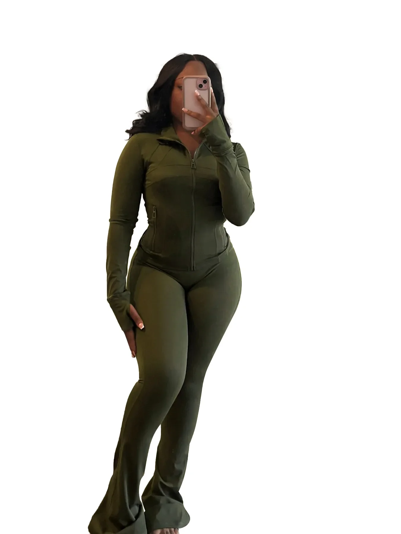 NEW Pant Sets Two Piece Set Women Sexy Slim Fit Zipper Top Stand Collar Solid Sporty Casual Splice Flare Pants Elastic Waist