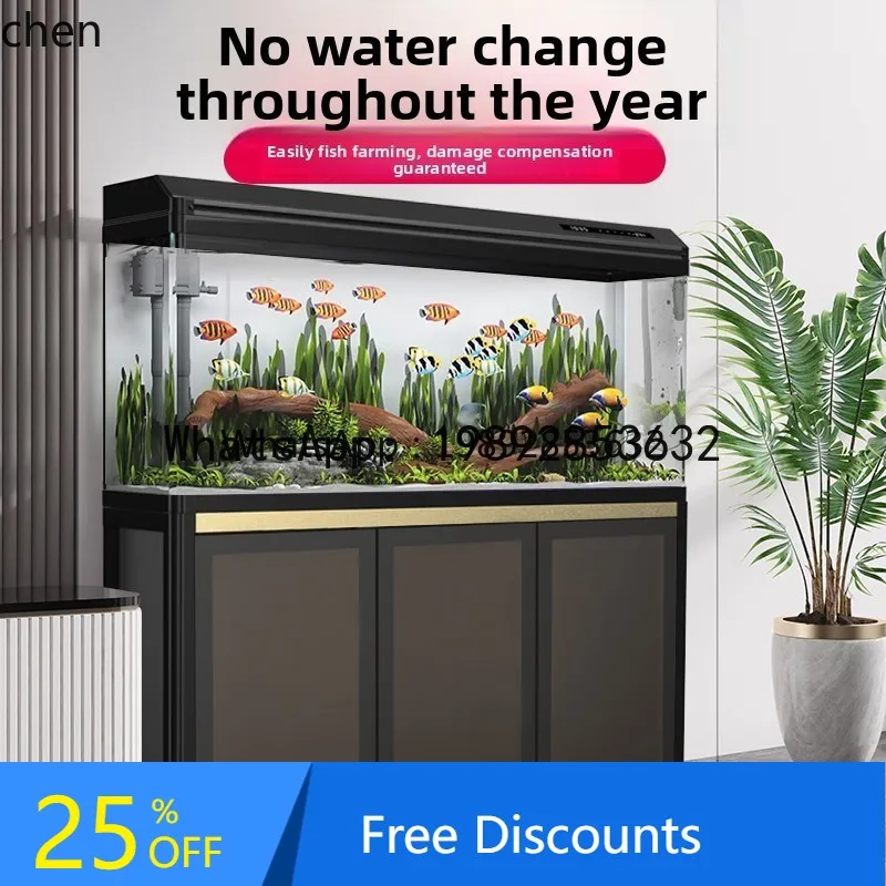 

x1 fish tank aquarium small and medium living room household floor water-free ecological glass goldfish tank with cabinet