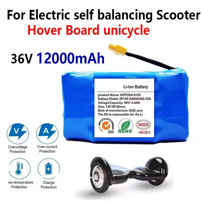 Upgrade 36V Battery pack 12000mAh Rechargeable Lithium ion battery for Electric self balancing Scooter Hover Board unicycle NEW