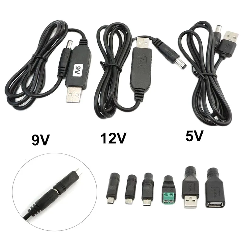 USB 5V to DC 5V 9V 12V Micro USB Mini 5pin Type C male female Power Boost Line Plug Step UP Module Converter Adapter Cable B4