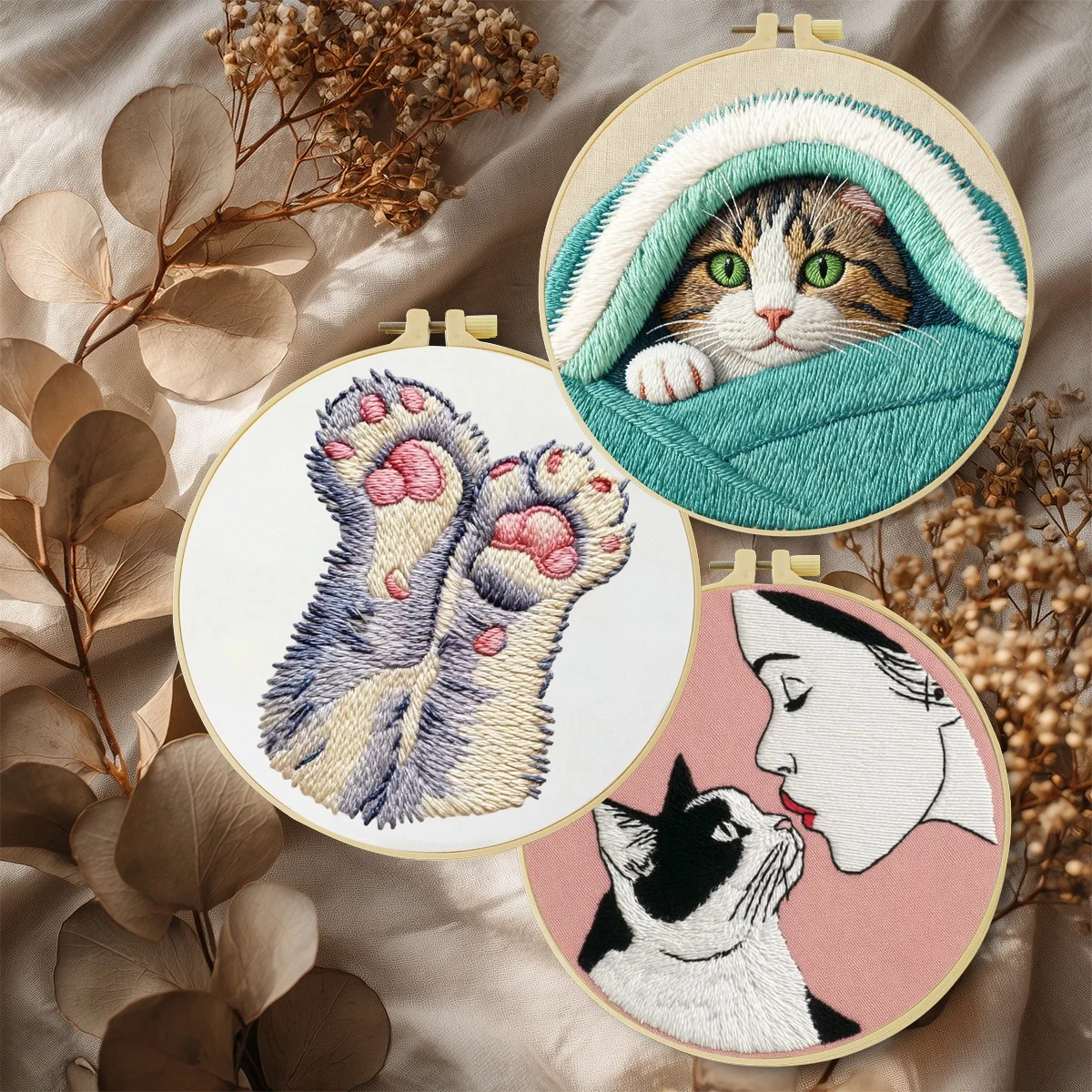 3-teiliges DIY-Stickmaterial-Set für Anfänger, inklusive Nadeln, Fäden, Stick-Starter-Kit, Kreuzstich-Kunst als Geschenk – Detail 2