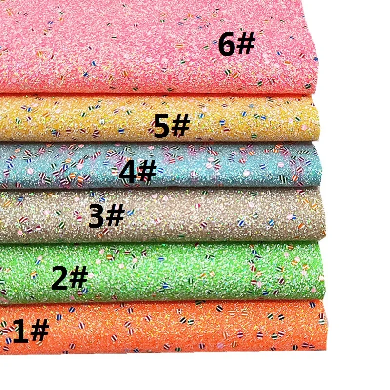 Summer Neon Chunky Glitter Leather Fabric Sheets Glitter Leather with Color Matching Back for DIY Craft 8.2