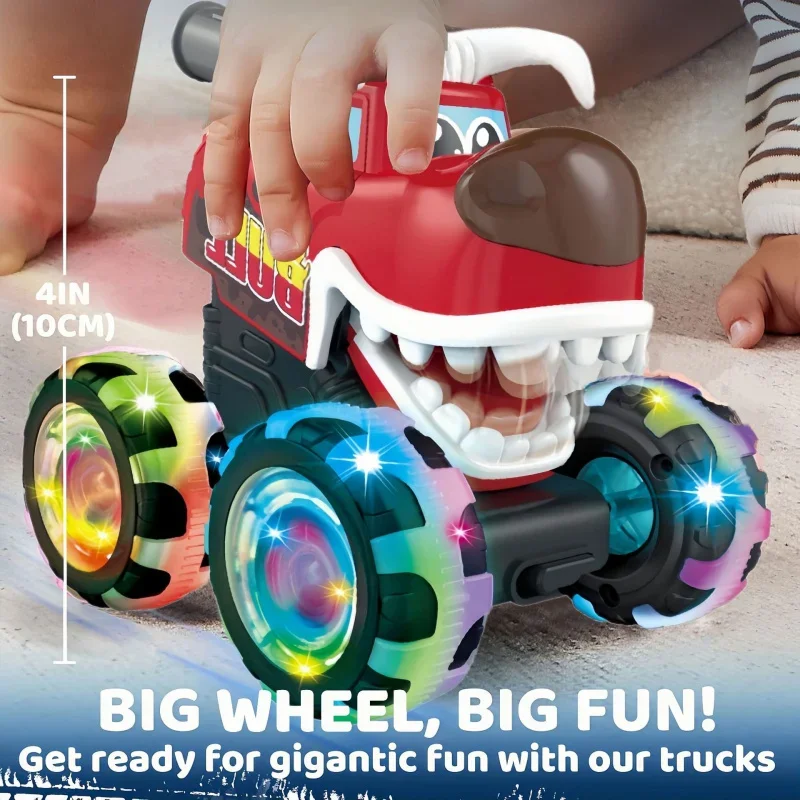 Light Up Monster Truck, Colorful LED Wheel Light, Cute Cartoon Animal Shaped Toy Car, Perfect Present for Boys and Girls