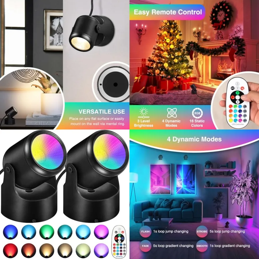 

RGBW Christmas Spot Lights Indoor 6W Up Lights Indoor with Remote Control 16 Color Changing Uplighting Indoor 120V LED Spotligh