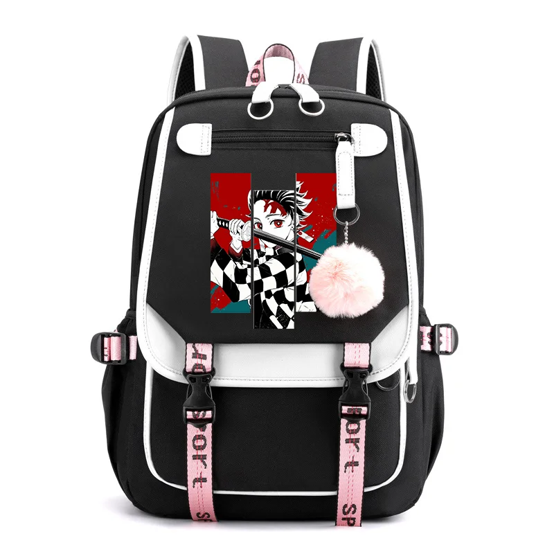 New Anime Kamado Tanjirou Backpack Teen Fashion Street Anime Backpack High Quality USB Zipper Backpacks