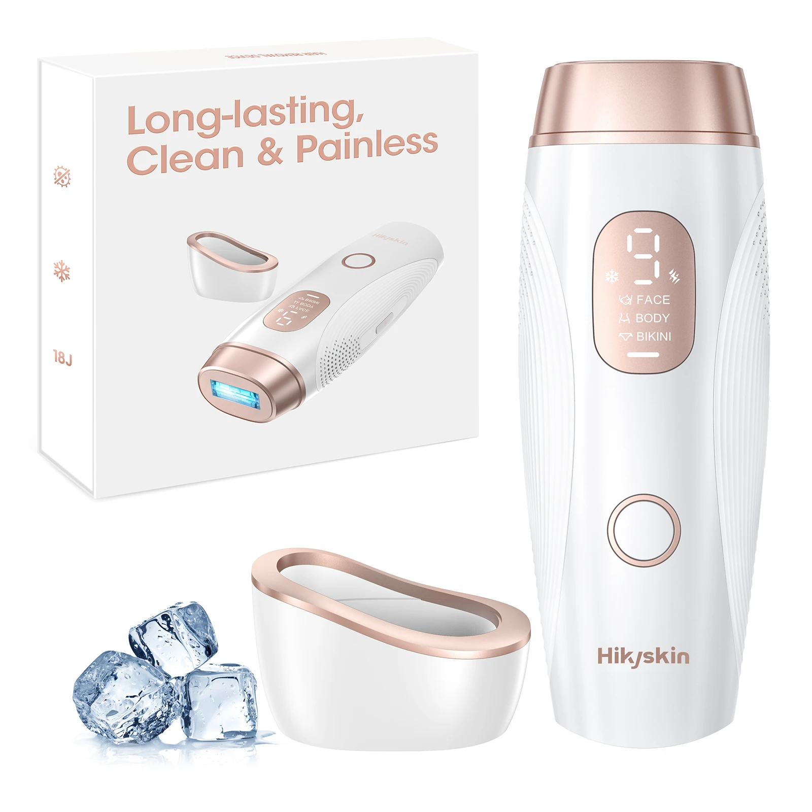 Laser Hair Removal IPL with Ice Cooling Permanent Epilator 999900 Flashes 18J & Cleaning Base Painless IPL Hair Remover Device