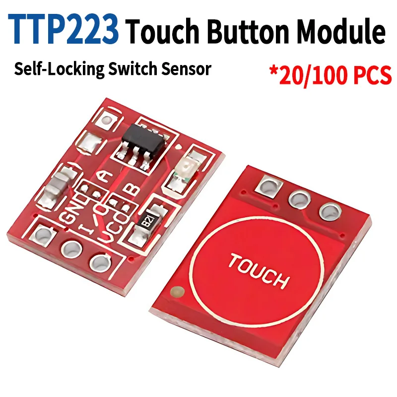 20/100 PCS TTP223 Touch Button Module,Capacitive Single Channel Self-Locking Switch Sensor for Arduino,2.5V-5.5V