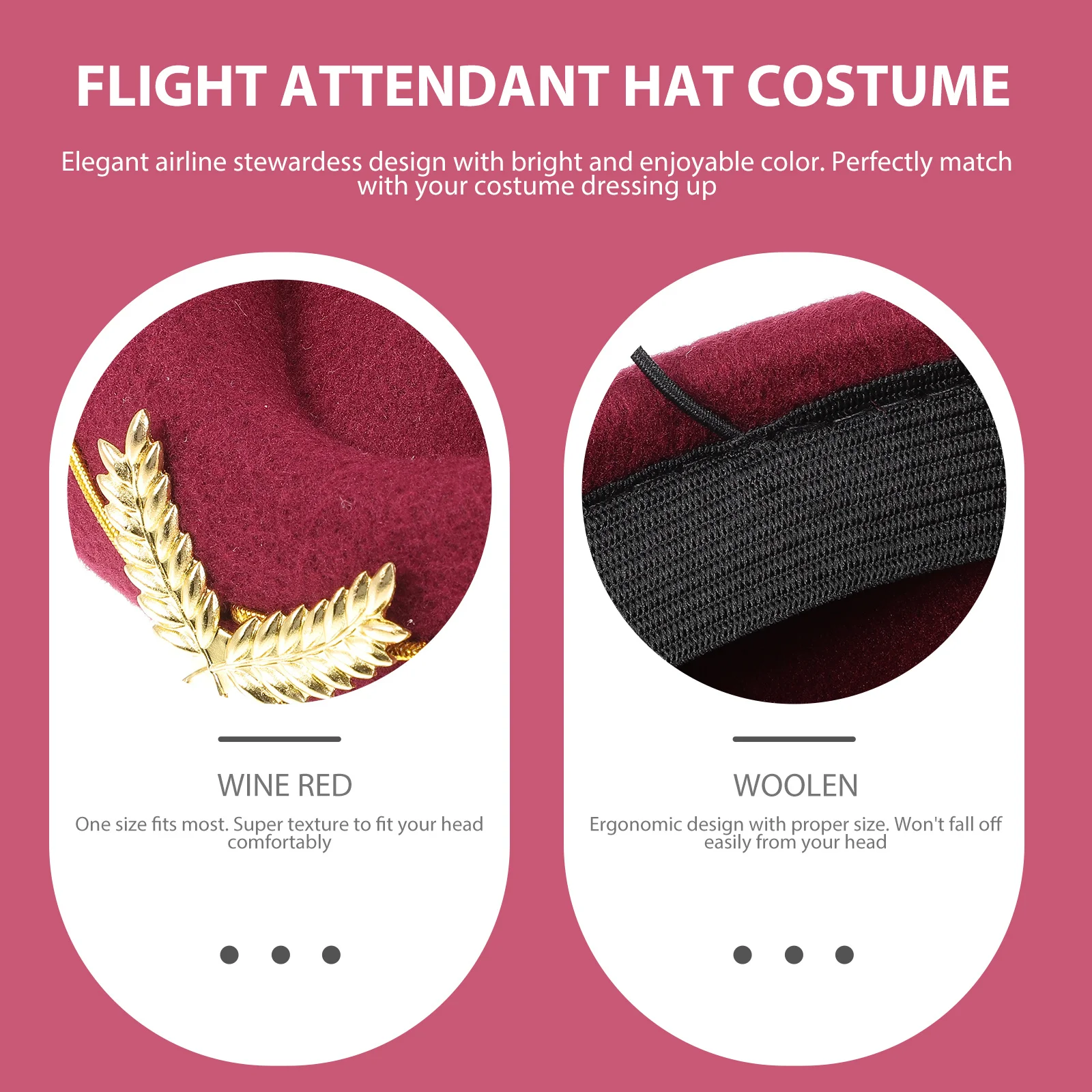 

Women Air Stewardess Hat Wine Red Woolen Flight Attendant Hat Ergonomic Design Perfect Costume Cosplay Performance