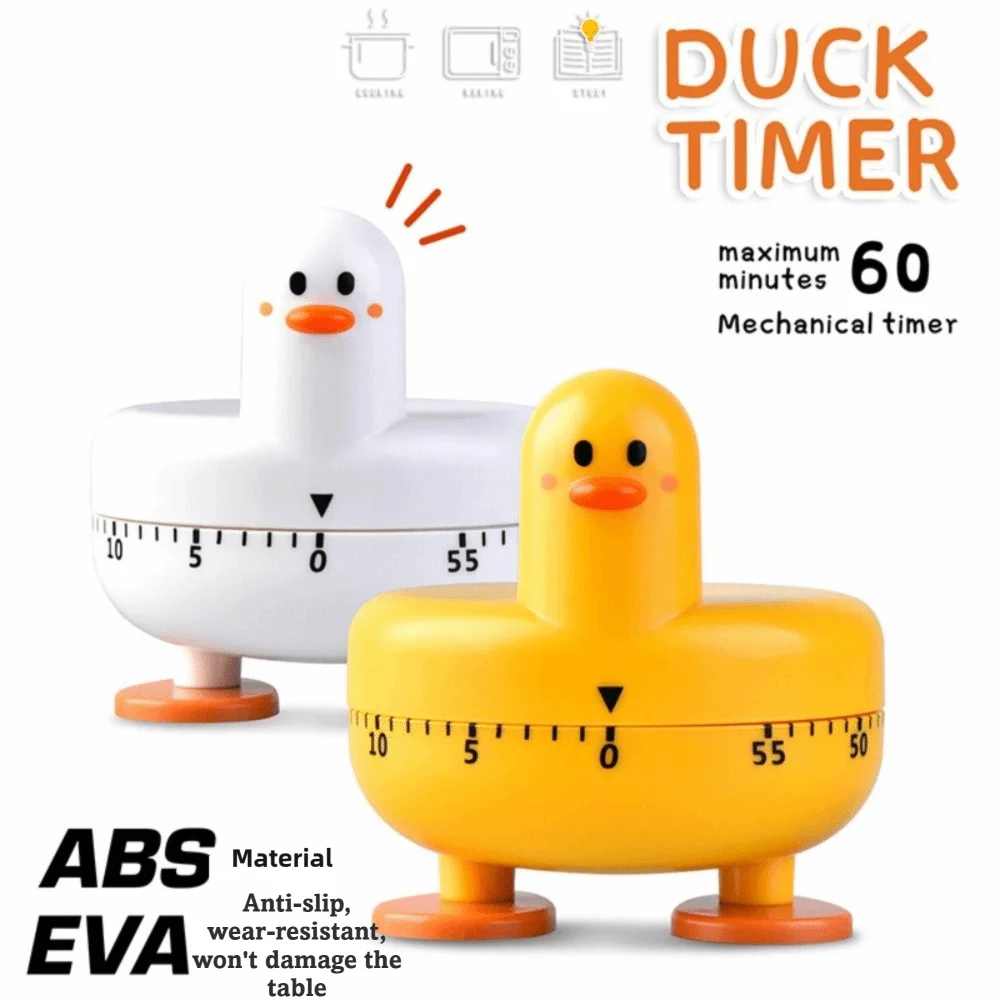Duck Shaped Kitchen Timer No Battery Mechanical Countdown Reminder Rotary Timing Dial Study Timer Clock Homework Time Manage