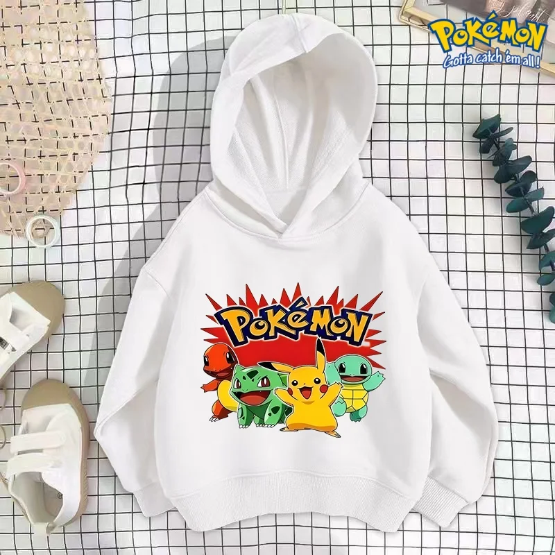 

2025 Anime Pokemon Hoodie Kids Pikachu Children's Print Cartoon Tops Fashion Children's Clothing Boys Clothes Girls Long Sleeve