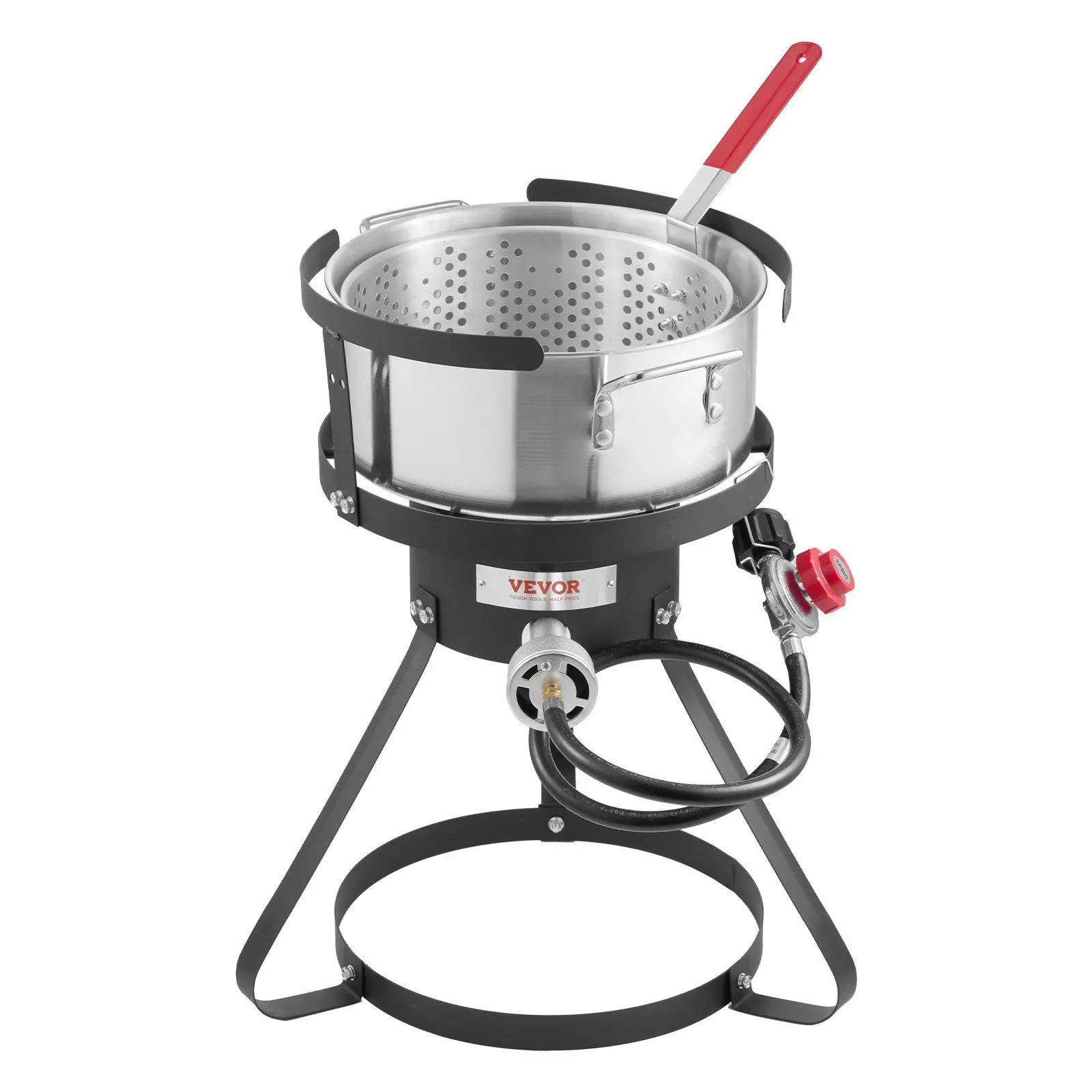 

10 Qt Outdoor Propane Deep Fryer, 54,000 BTU Aluminum Fish & Wing Fryer Kit with Basket & Thermometer for Camping Parties