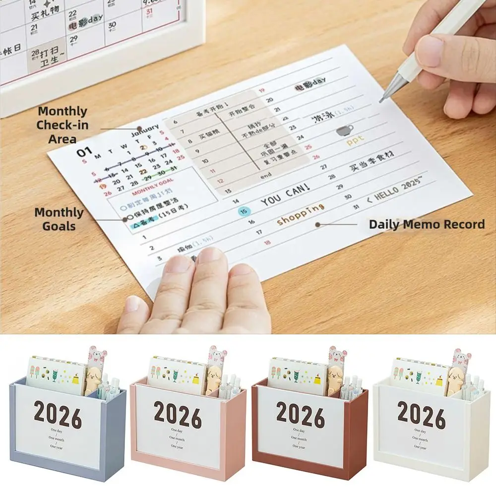

Self-discipline Plan 2026 Desk Calendar Plastic Multicolor Pencil Container Multi-Function Two Grids Makeup Brush Holder Office