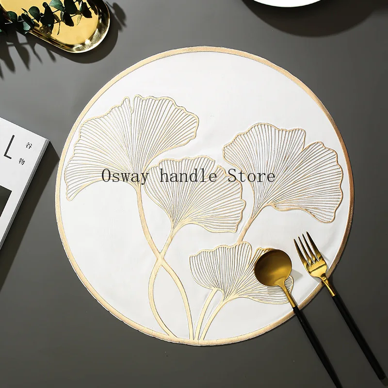 6/4pcs Ginkgo Leaf Round Placemats Nordic Home Scald Proof Meal Pad Instagram Style PVC Hollow Dining Table Decor Mats Coasters