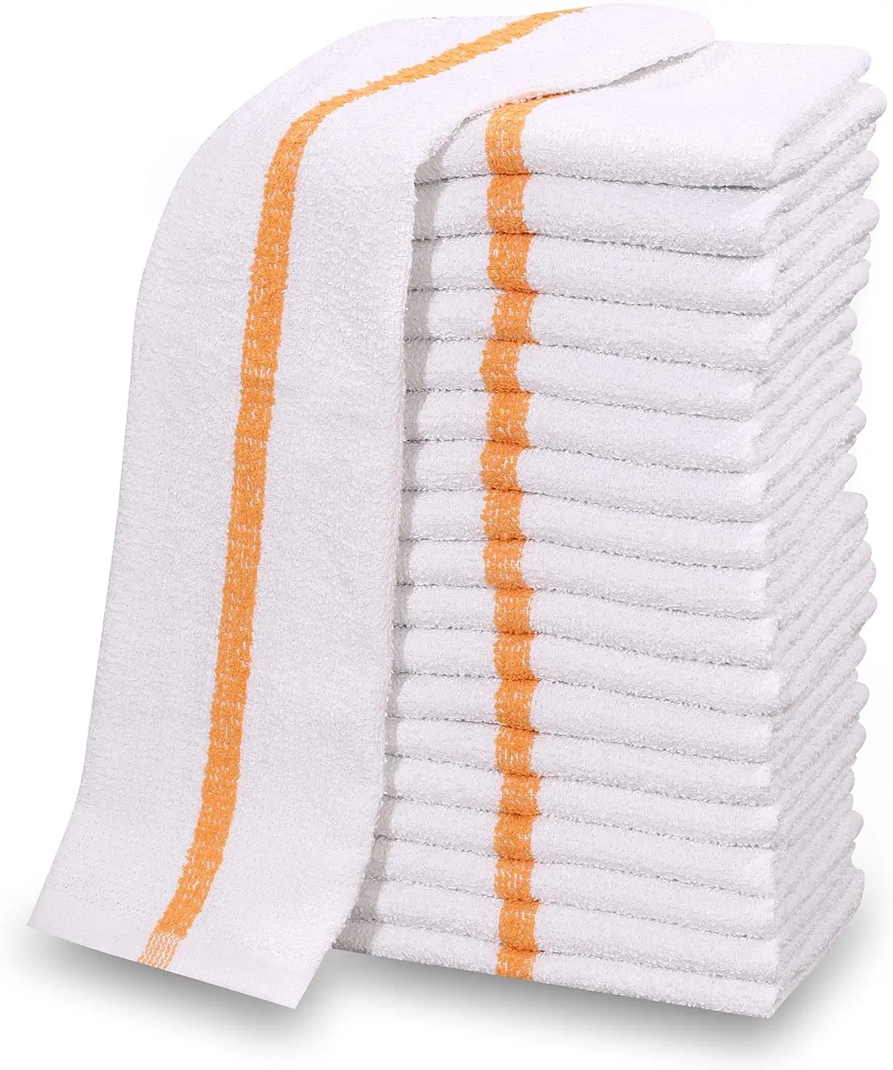 

60 PC Cotton Blend White Kitchen Towels with Gold Stripe, 5 Dozen for Restaurant Bar Use