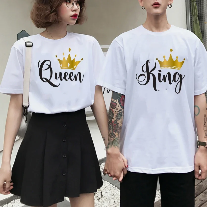 

King Queen Couple T Shirts Cotton O Neck Summer Fashion T-shirt Lover Graphic Tshirt Clothes Valentines Day Gift Dropshipping