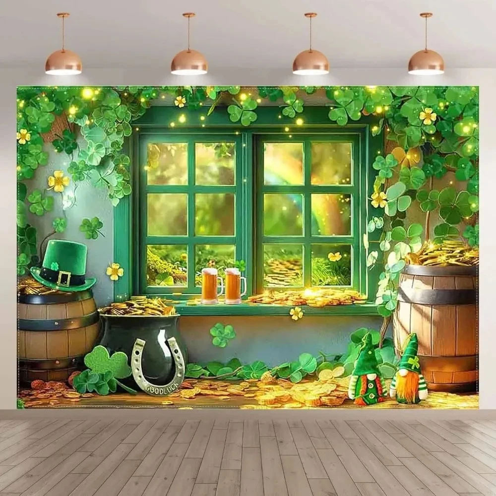 St. Patrick Photography Backdrop Irish Green Shamrock Gold Coin Lucky Pub Background Festival Party Decor Photo Banner Booth