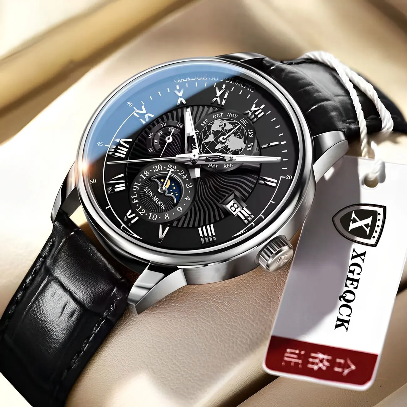 MSTIANQ Men Watch Luxury Leather Waterproof Sport Quartz Wristwatch Chronograph Military Watch for Relogio Masculino Men‘s Gift