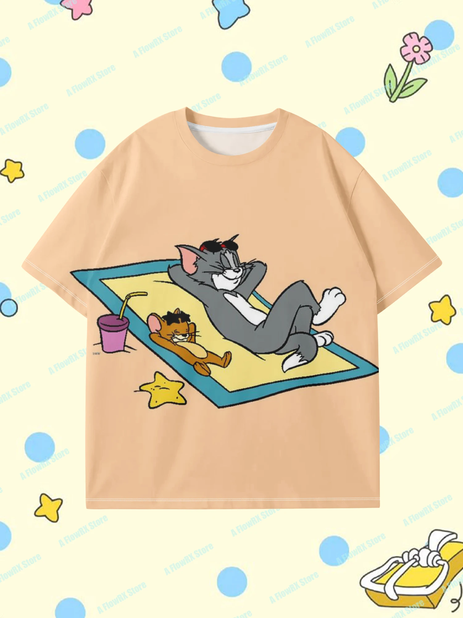 تي شيرت TOM and JERRY مطبوع ثلاثي الأبعاد مثالي للاستخدام في الهواء الطلق مناسب للرجال والنساء والكبار والأطفال في الصيف ومريح
