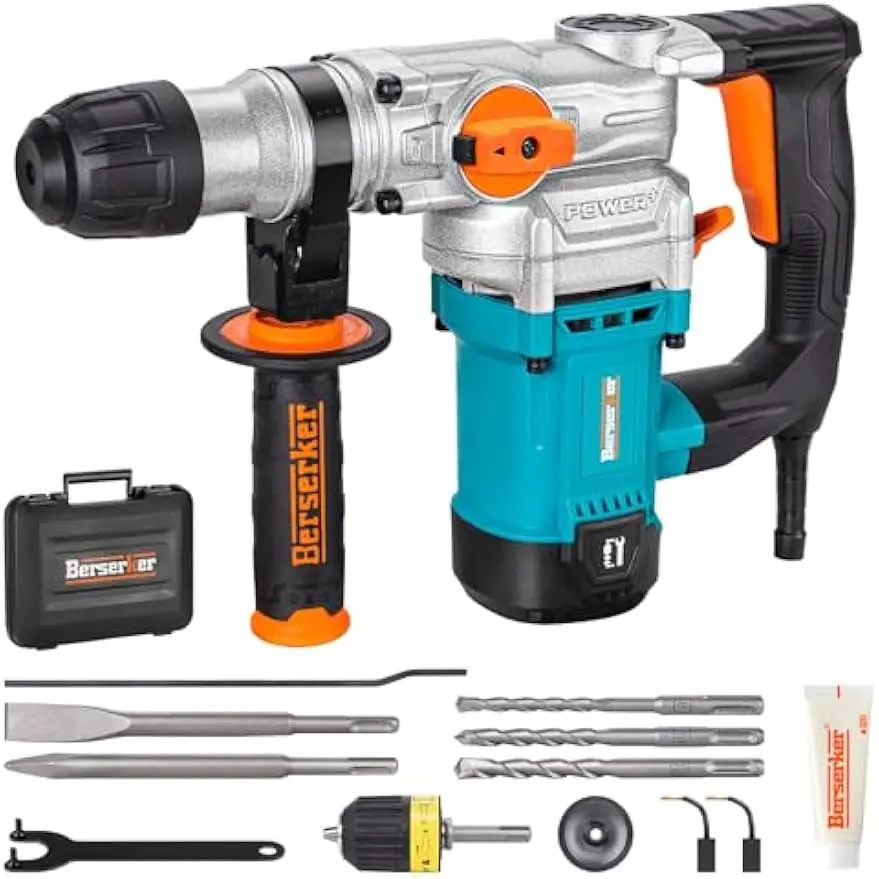 

1-1/8" SDS-Plus Rotary Hammer Drill with Keyless Chuck Adapter, 9 Amp 3 Functions for Concrete, Brick, Masonry