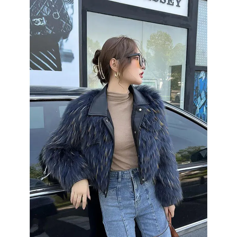 Raccoon Fur Coat Women Autumn Jacket Wear Clearance Collar Fashion Female Outerwear