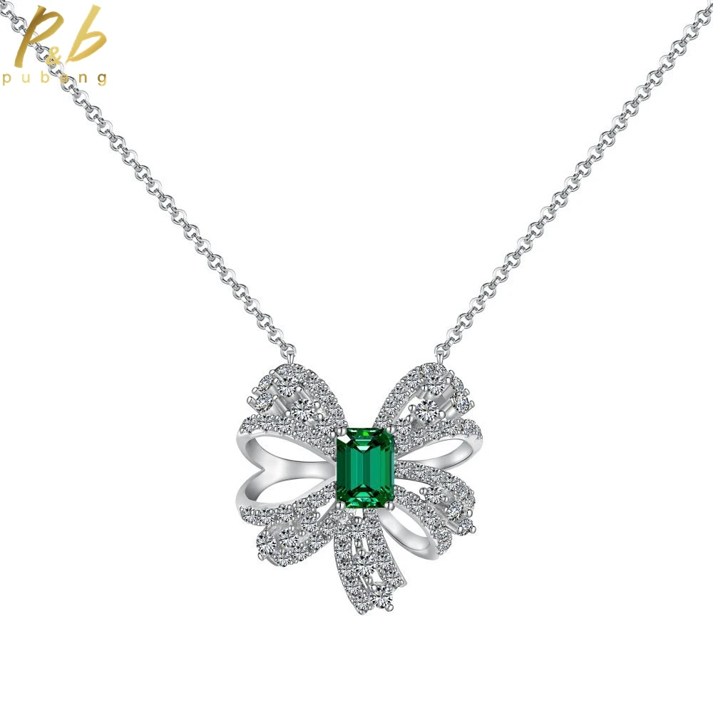 

PuBang Fine Jewelry Green Gem Pendant Necklace 925 Sterling Silver Created Moissanite for Women Wedding Party Gift Free Shipping