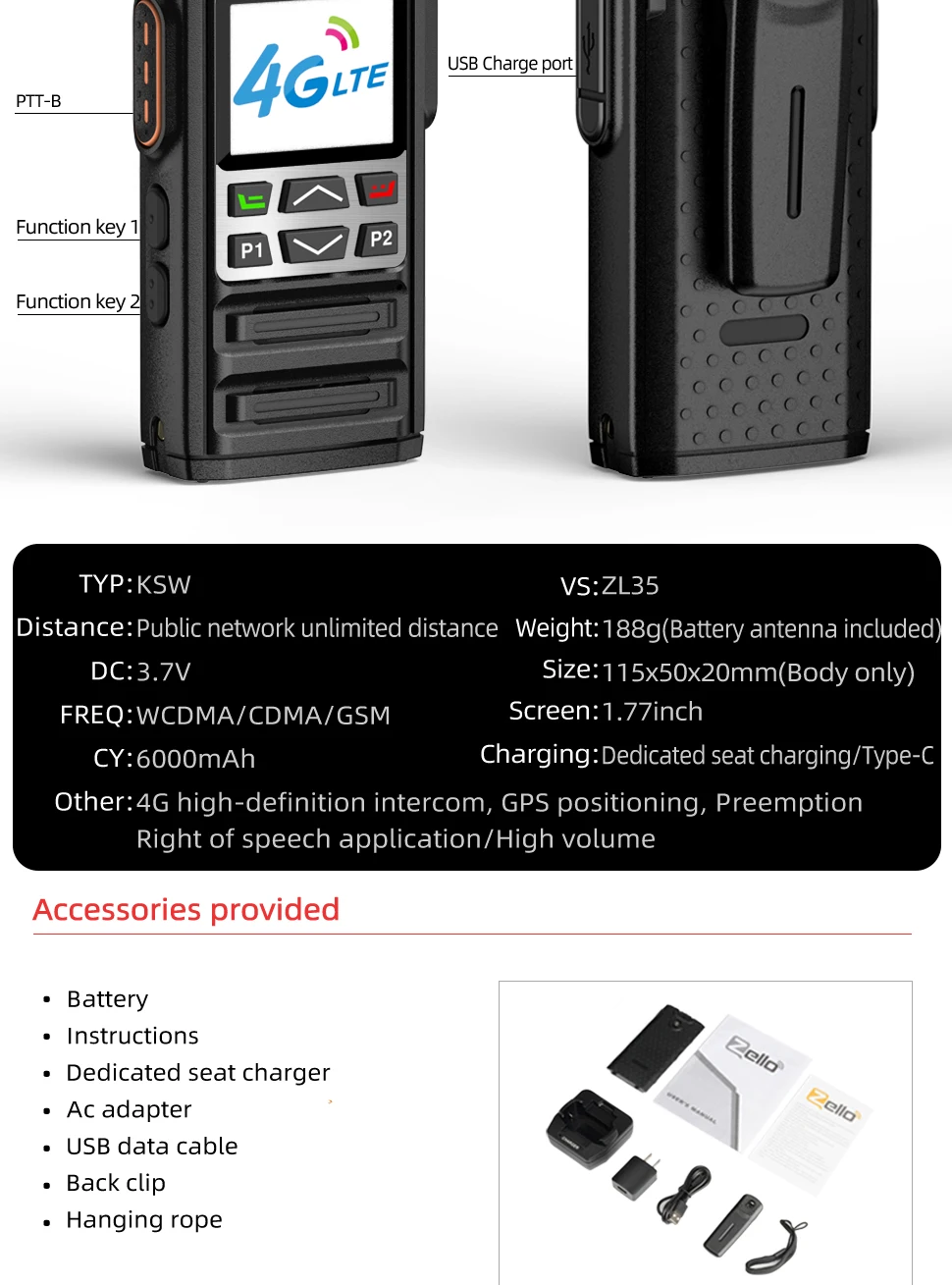 

TFSI ZL35 Sim Card Ht Poc Radio Mobile Phone 4g Lte Global Radio Wal-kie Compatible with Zello App