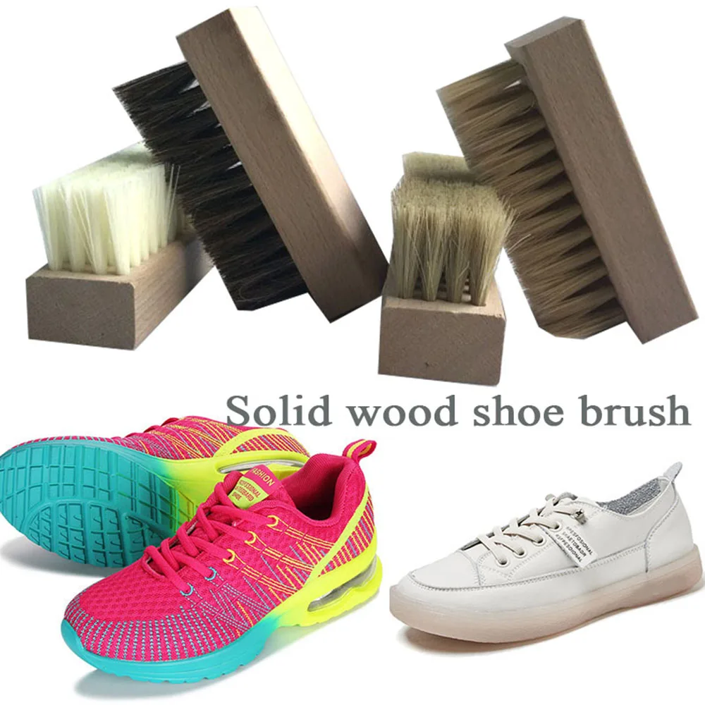 Boot Brush Cleaning Brushes Pig Bristles Shoes Brush Shoes Clean Accessories Wood Handle Useful Classic Brush Clothes Cleaner