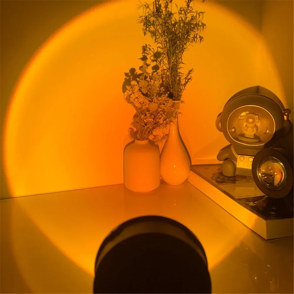Mini USB Sunset Lamp, Projetor LED, Luz Noturna, 16 Cores, Interruptor, Arco-íris, Atmosfera, Casa, Quarto, Fundo, Decoração de Parede, Presente