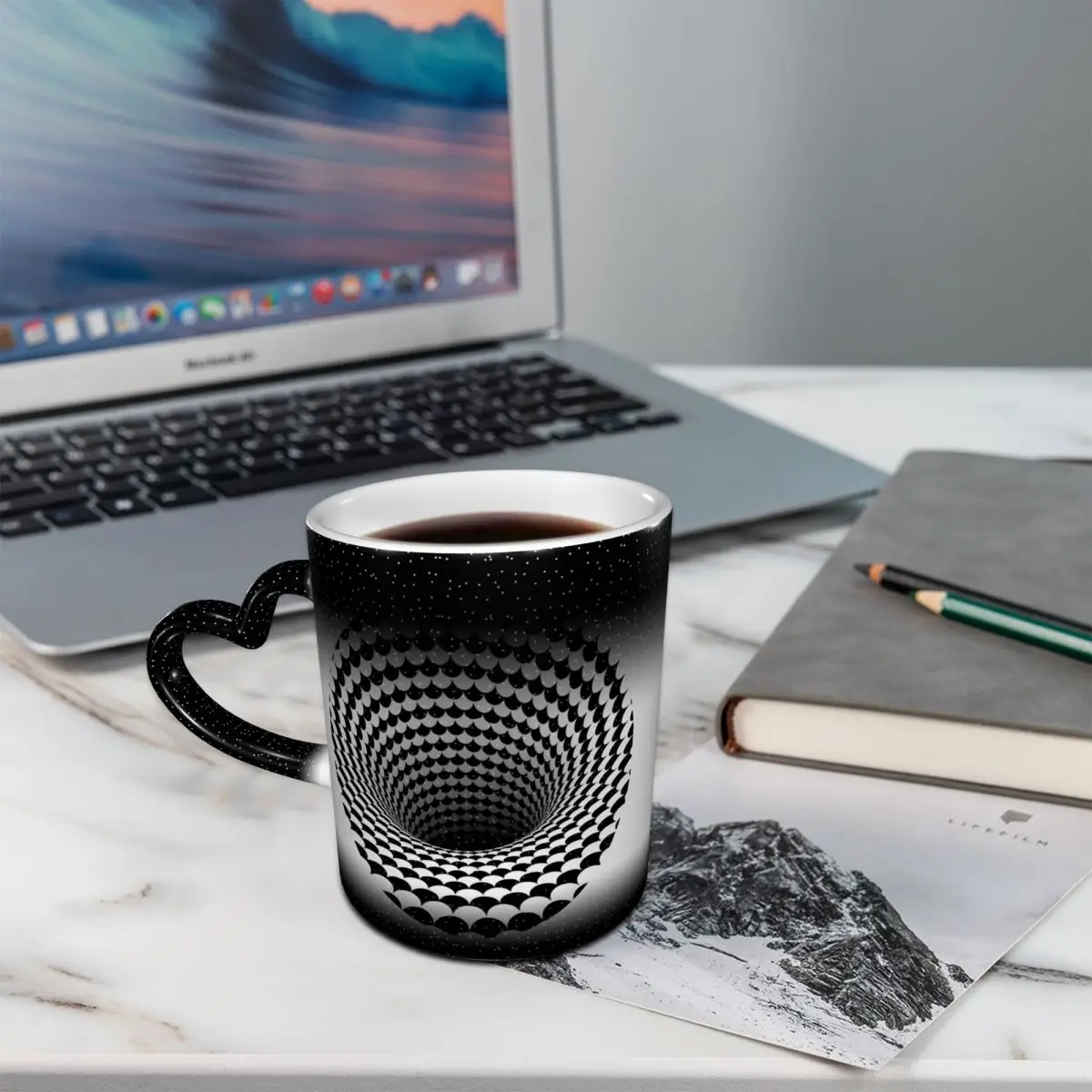 Optical Illusion Black And White Scales Houndstooth Black Hole Vortex Mug  Ceramic Coffee Cups Tea Mugs Milk Cup Drinkware Gifts