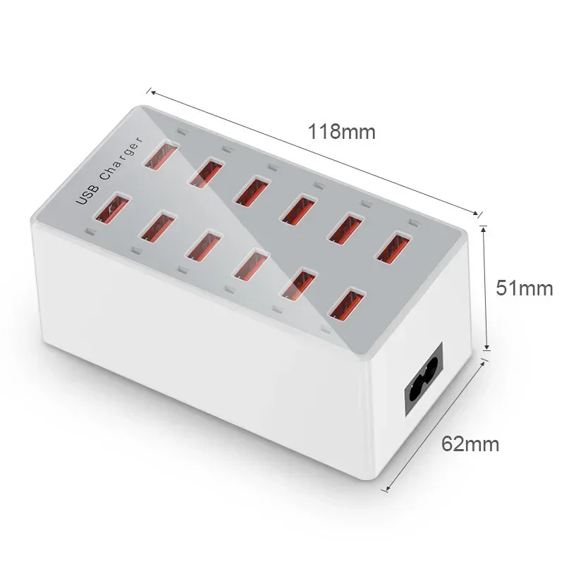 12-Ports Charger Desk Charging Station Desktop USB Charging Hub USB Charging Station Fast Charge Cell Phone UE/EU/UK Plug