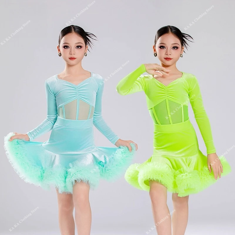 

Костюм для латинских танцев самбы, танго, платье для латинских танцев сальсы для девочек, бальное платье для девочек, стандартное детское платье для латинских танцев, танцевальная юбка