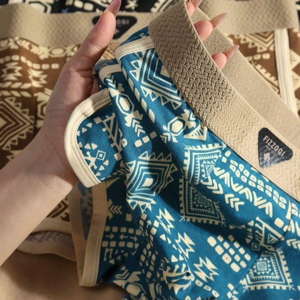 

3Pcs Breathable Plus Size Men's Boxer Briefs Mid Waist Elastic Underwear for Man Lingerie Seamless Printed Panties Male