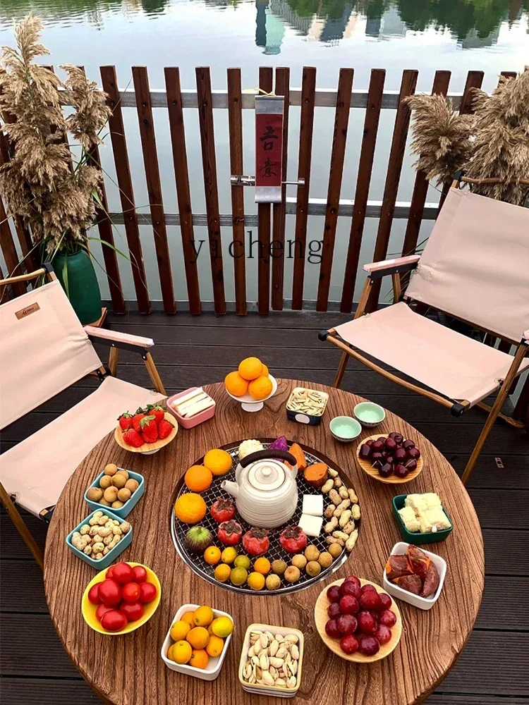 b11- solid wood charcoal stove surrounding stove tea table folding chair barbecue hot pot low table