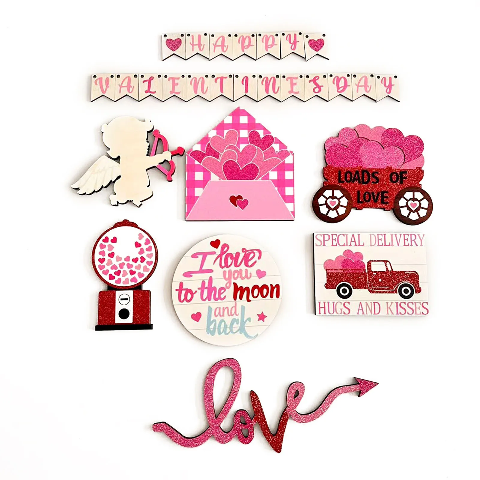 

Valentine's Day Tiered Tray Decor Set Heart Wooden Tabletop Signs for Home Kitchen Party Decor