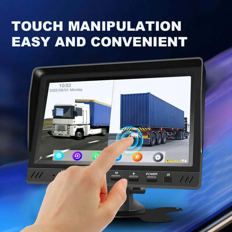 7 Inch Front Rear View AHD Display Monitor Backup Camera System BSD Touch Split Screen 2 Video Input Waterproof for