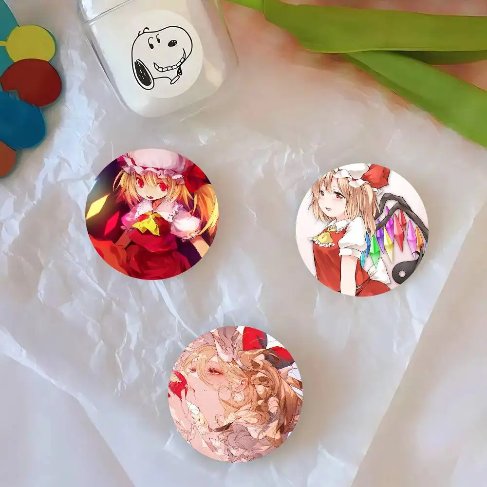 Touhou Project Flandre Scarlet Anime Round Badge Lapel Pins For Backpacks Briefcase Laser Brooch Clothes Gifts