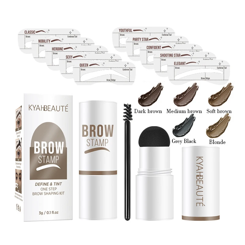 EELHOE Two Tone Brow Stamp Stencil Kit One Step Vegan Brow Stamp Pomade Long Lasting Water & Stain Resistant