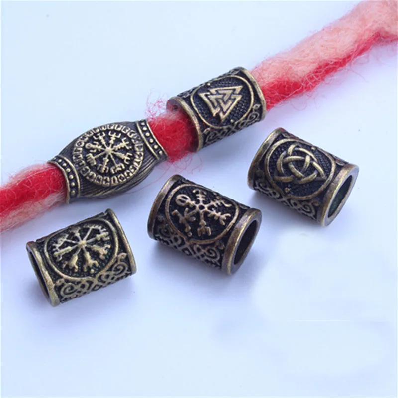 5pc Vintage Antique Silver Hair Braid Beard Dreadlock Beads Rings Tube Viking Rune Charm Pendant for DIY Necklace Jewelry Making
