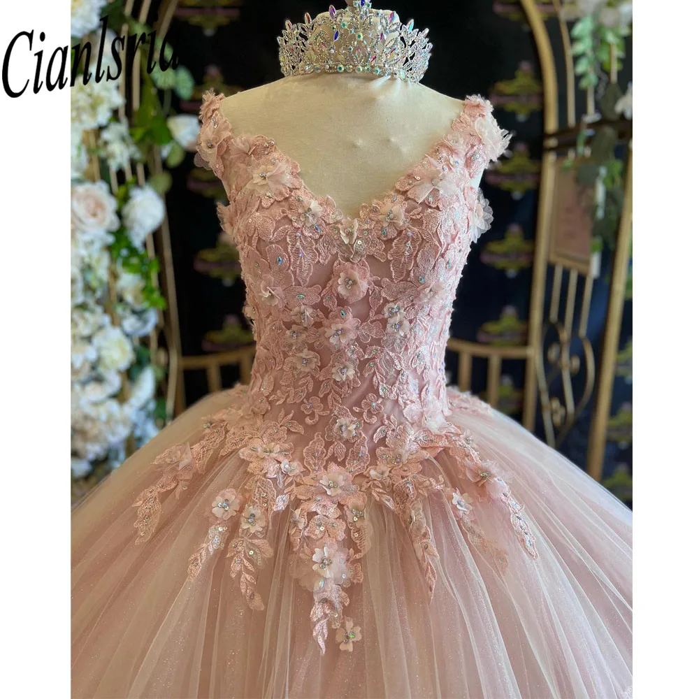 Robes de Quinceanera avec appliques 3D, perles, chérie, boule de fleurs faite à la main, tout ce qui est éducatif, 15 ans, 2023