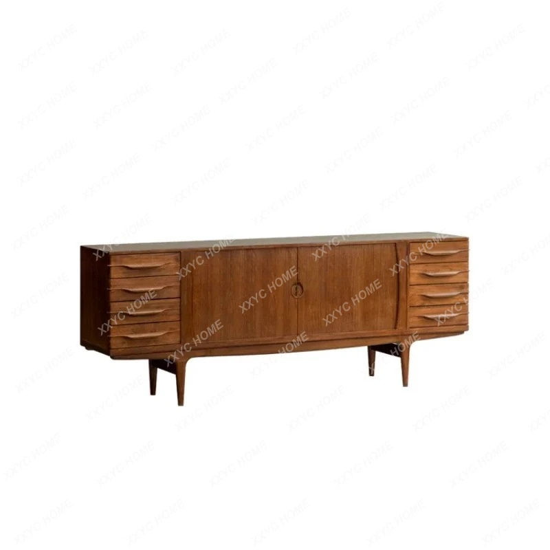 

LMedieval retro wind rolling shutter door dining side cabinet living room entrance TV cabinet teak solid wood