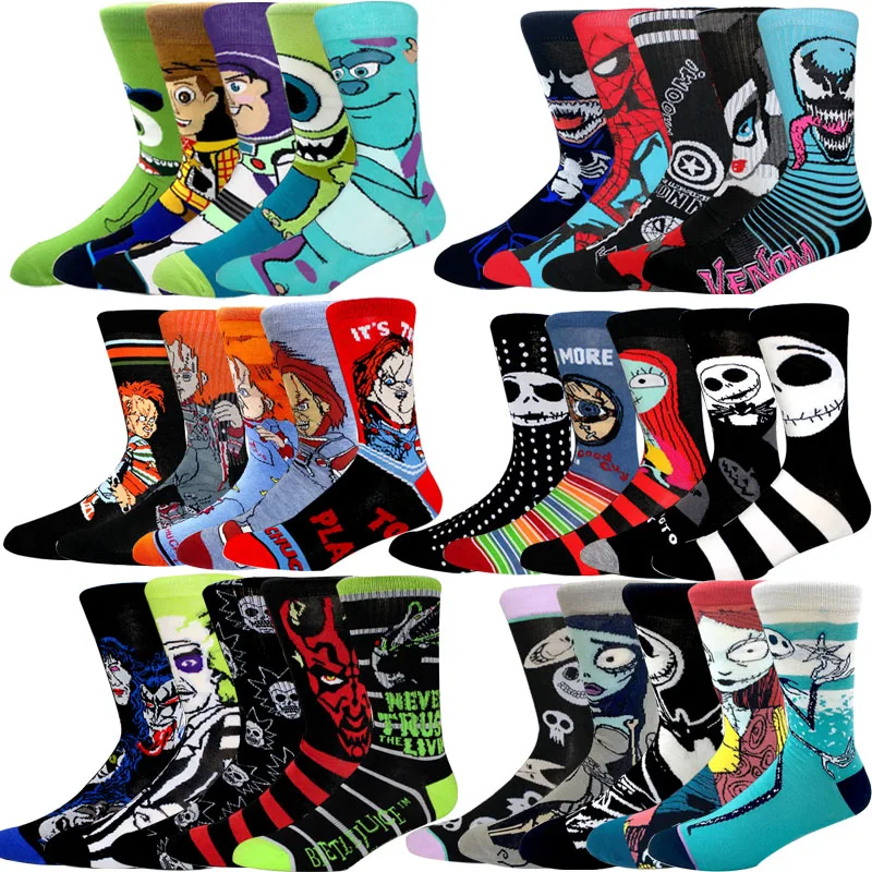 

5 Pairs New Anime Men Socks Long Socks novel Knee-High Couples cosplay Socks Personality Hip Hop Harajuku Funny Socks for Women