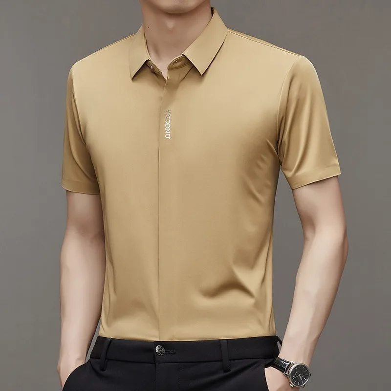 Premium Men Business Shirts Anti Wrinkle Button Invisible Quality Elastic Luxury Non Iron Top Cool Feel Shirt 2Pcs Set Wholesale