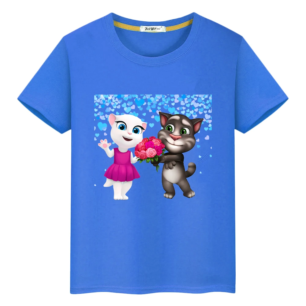 

t shirt for kids boy 10year Talking tom cat Print 100%Cotton Kawaii Tops Short anime Tees pride tshirt girl clothe y2k one piece
