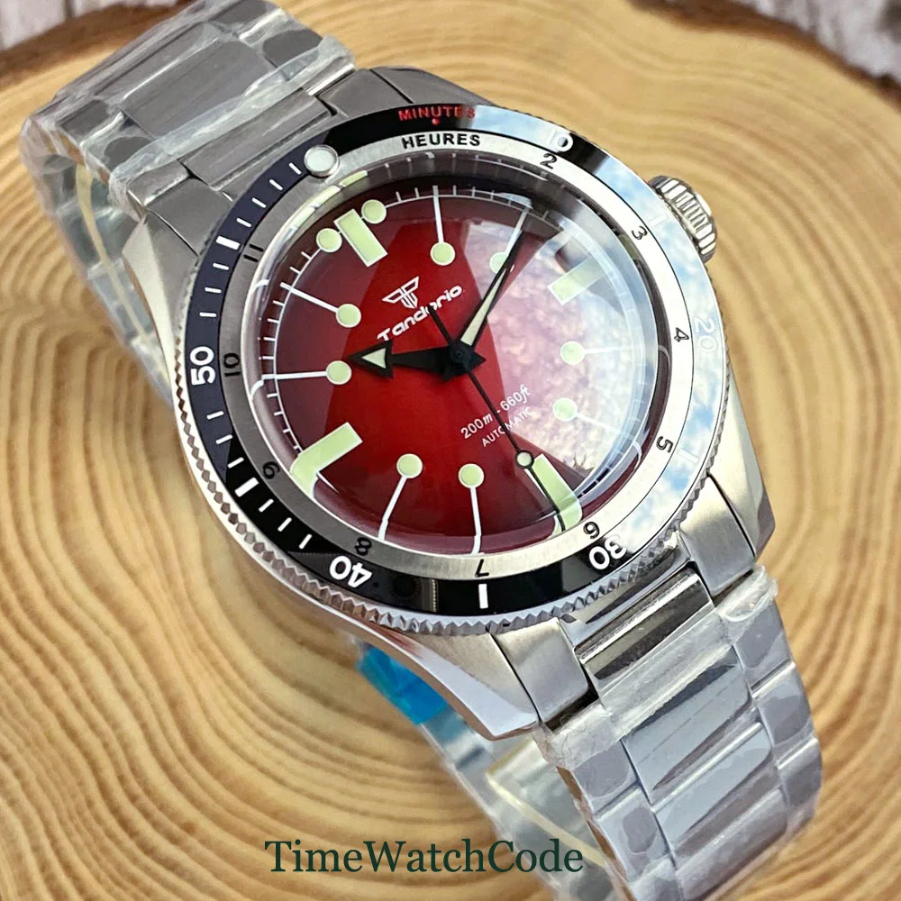 Tandorio Automatic Watch for Men NH35 PT5000 Movement Diving 20Bar Double Bow Domed Sapphire Crystal 200m Waterproof 40mm Reloj