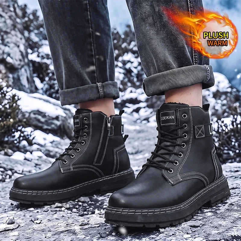 Herren-Winterstiefel mit warmem Fleece-Futter, strapazierfähigem Leder-Obermaterial, rutschfester Sohle und Schnürung, ideal für den täglichen Gebrauch und für Schnee im Freien. – Detail 4