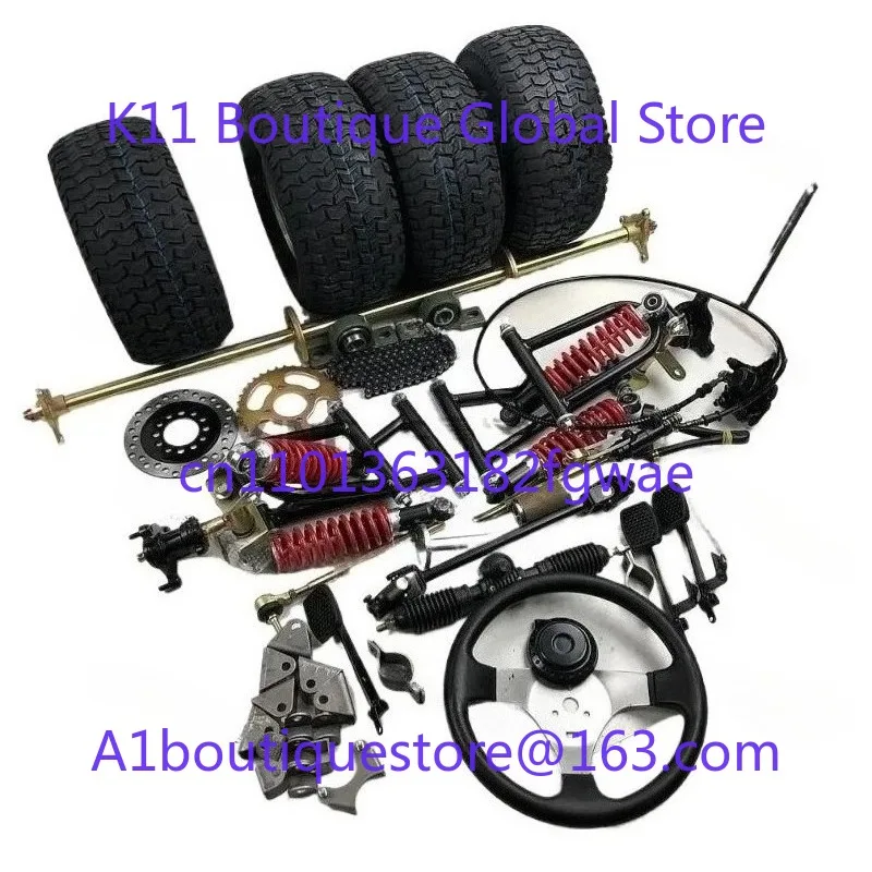 

Homemade Modified Kart Four-wheeler Accessories Front and Rear Suspension Steering Wheel Steering 1 Meter Rear Axle 6-7 Inch